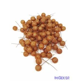 Glitteres drótos 1,5cm bogyó kb 80db/csomag - Bronz