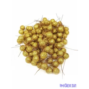 Glitteres drótos 1,5cm bogyó kb 80db/csomag - Arany