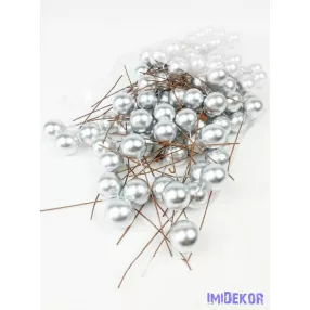 Gyöngyházas drótos 1,5cm bogyó kb 75db/csomag - Ezüst