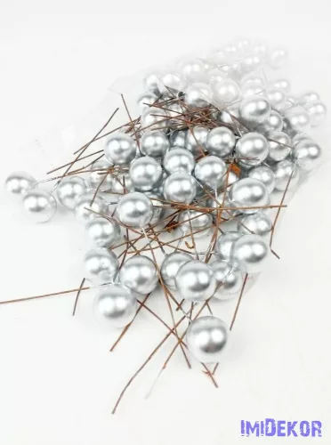 Gyöngyházas drótos 1,5cm bogyó kb 75db/csomag - Ezüst
