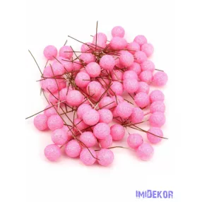 Glitteres drótos 1,5cm bogyó kb 80db/csomag - Rózsaszín