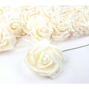   Polifoam rózsa virágfej habrózsa szárral 7-8 cm - Világos Krém