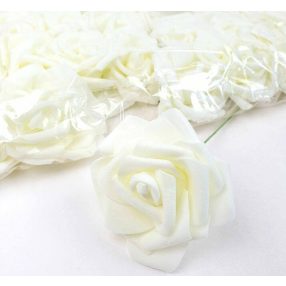   Polifoam rózsa virágfej habrózsa szárral 7-8 cm - Tört Fehér