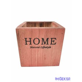 Home feliratos kocka fa kaspó - Barnás