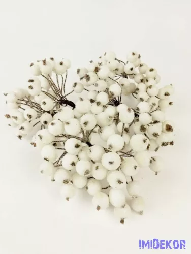 Csillámos drótos bogyó 1cm - Fehér
