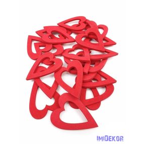 Lyukas szív fa dekor 24db/csomag - Piros