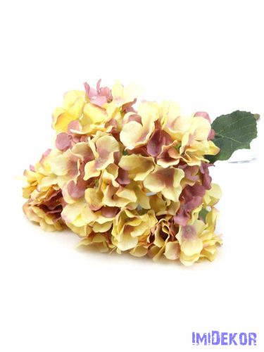 Hortenzia 5ágú selyemvirág csokor 43cm - Krém-Barnás