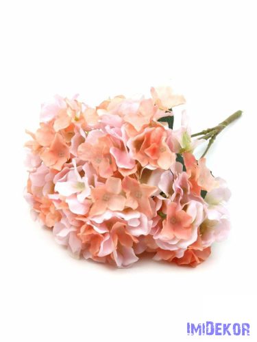 Hortenzia 5ágú selyemvirág csokor 43cm - Barack-Rózsaszín