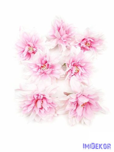 Dália selyemvirág fej 10 cm - Fehér-rózsaszín