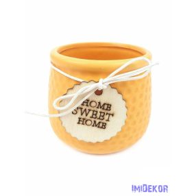 Fa címkés Home Sweet Home kaspó - Napsárga