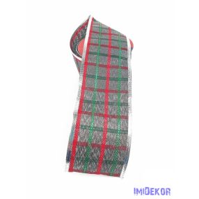 Karácsonyi kockás szalag 6cm x 9,14m - Ezüst