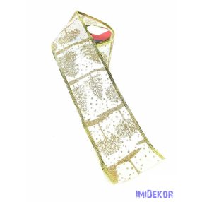   Szegett szélű kari mintás szatén szalag 6cm x 9,14m - Törtfehér