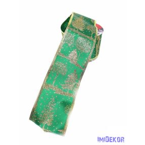   Szegett szélű kari mintás szatén szalag 6cm x 9,14m - Zöld