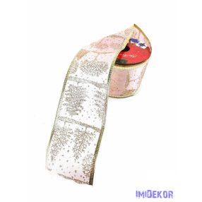   Szegett szélű kari mintás szatén szalag 6cm x 9,14m - Rózsaszín