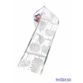   Szegett szélű kari mintás szatén szalag 6cm x 9,14m - Fehér