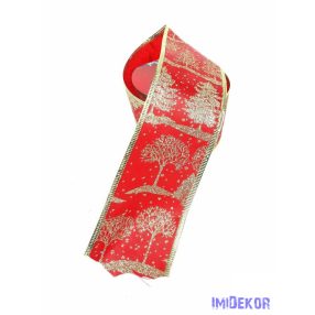   Szegett szélű kari mintás szatén szalag 6cm x 9,14m - Piros