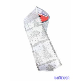   Szegett szélű kari mintás szatén szalag 6cm x 9,14m - Ezüst