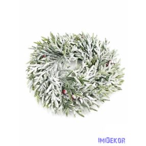 Aprólevelű műfenyő koszorú bogyóval 35cm - Havas