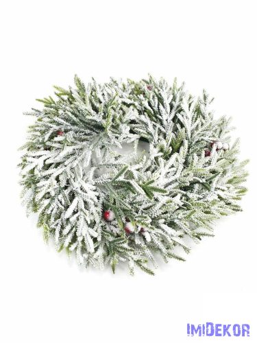 Aprólevelű műfenyő koszorú bogyóval 35cm - Havas