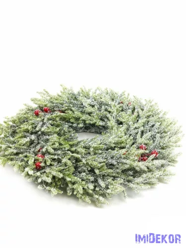 Aprólevelű műfenyő koszorú bogyóval 35cm - Hódarás