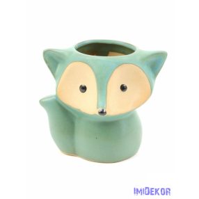 Rókás kerámia kaspó - Zöld