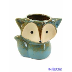 Rókás kerámia kaspó - Türkiz