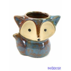 Rókás kerámia kaspó - Kék