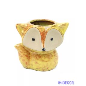 Rókás kerámia kaspó - Barna