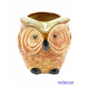 Bagoly kerámia kaspó - Barna