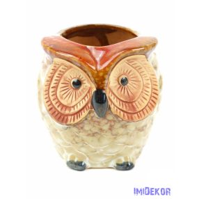 Bagoly kerámia kaspó - Drapp