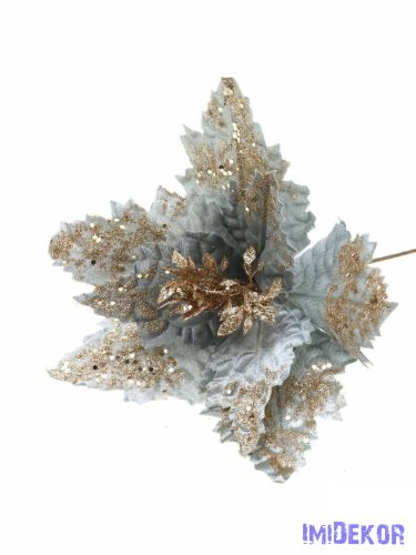 Nagy glitteres bársony mikulásvirág D28cm 35cm - Szürke