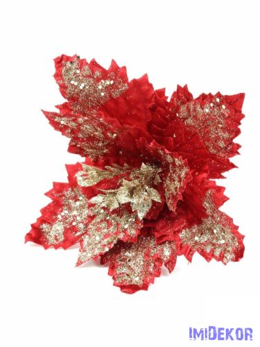 Nagy glitteres bársony mikulásvirág D28cm 35cm - Piros