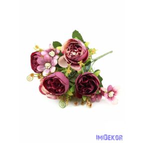   Ranunculus selyem csokor díszítőkkel 28cm - Pinkes Mályva