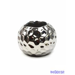 Nyomott gömb kerámia kaspó - Metál Ezüst