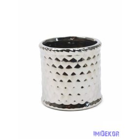 Méhsejt mintás kerámia kaspó - Metál Ezüst