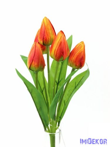 Tulipán 5 fejes selyem csokor 30 cm - Narancs