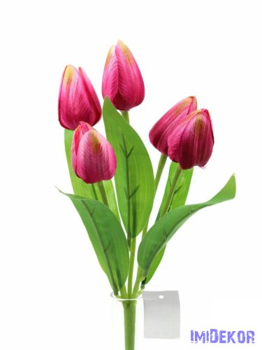 Tulipán 5 fejes selyem csokor 30 cm - Sötét Rózsaszín