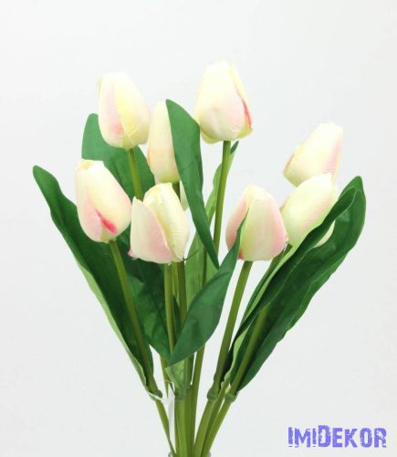 Bimbós tulipán 9 fejes selyem csokor 43cm - Halvány Rózsaszín