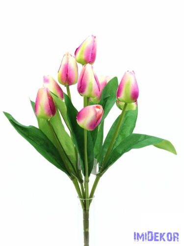 Bimbós tulipán 9 fejes selyem csokor 43cm - Átmenetes Pink