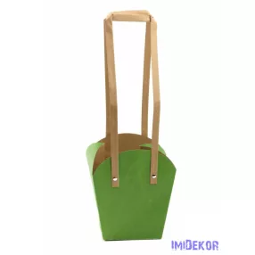 Papír füles virág táska 16 cm - Zöld