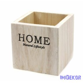 Home feliratos kocka fa kaspó - Fehér