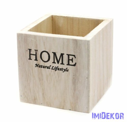 Home feliratos kocka fa kaspó - Fehér
