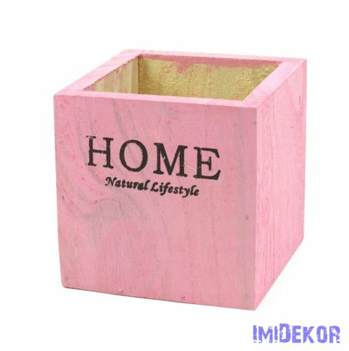 Home feliratos kocka fa kaspó - Rózsaszín