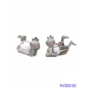 Drapp színű fekvő béka figura