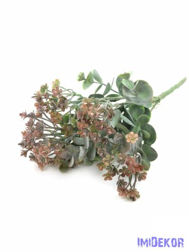 Műzöld apró virágos eukaliptusz csokor 35cm - Barna