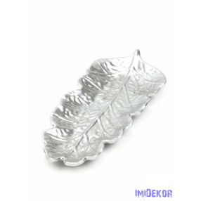 Dekor levélmintás tál 39x15cm - Ezüst