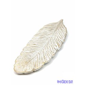 Dekor levélmintás tál 39x13cm - Fehér-Arany