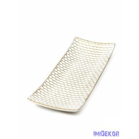 Dekor levélmintás tál 34x12,5cm - Fehér-Arany