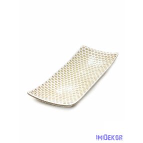 Dekor levélmintás tál 34x12,5cm - Fehér-Natúr