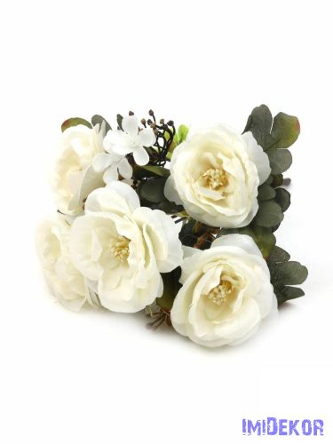 Antik selyem virágcsokor 5fejes 31cm - Törtfehér
